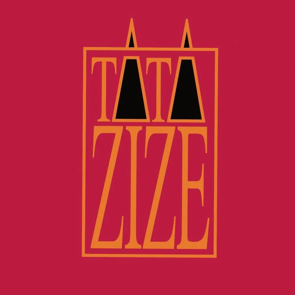 Tata Zize logo: framed orange letters on a red background, the two A’s drawn as black arrows.